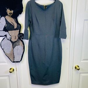 Gray Sheath Midi Dress • 3/4 Sleeve • Size 14